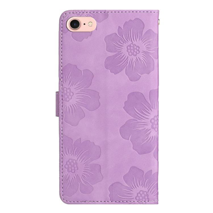 For iPhone 16e Flower Embossing Pattern Leather Phone Case(Purple) - iPhone 16e Cases by buy2fix | Online Shopping UK | buy2fix
