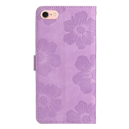 For iPhone 16e Flower Embossing Pattern Leather Phone Case(Purple) - iPhone 16e Cases by buy2fix | Online Shopping UK | buy2fix