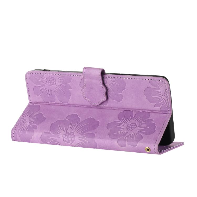 For iPhone 16e Flower Embossing Pattern Leather Phone Case(Purple) - iPhone 16e Cases by buy2fix | Online Shopping UK | buy2fix
