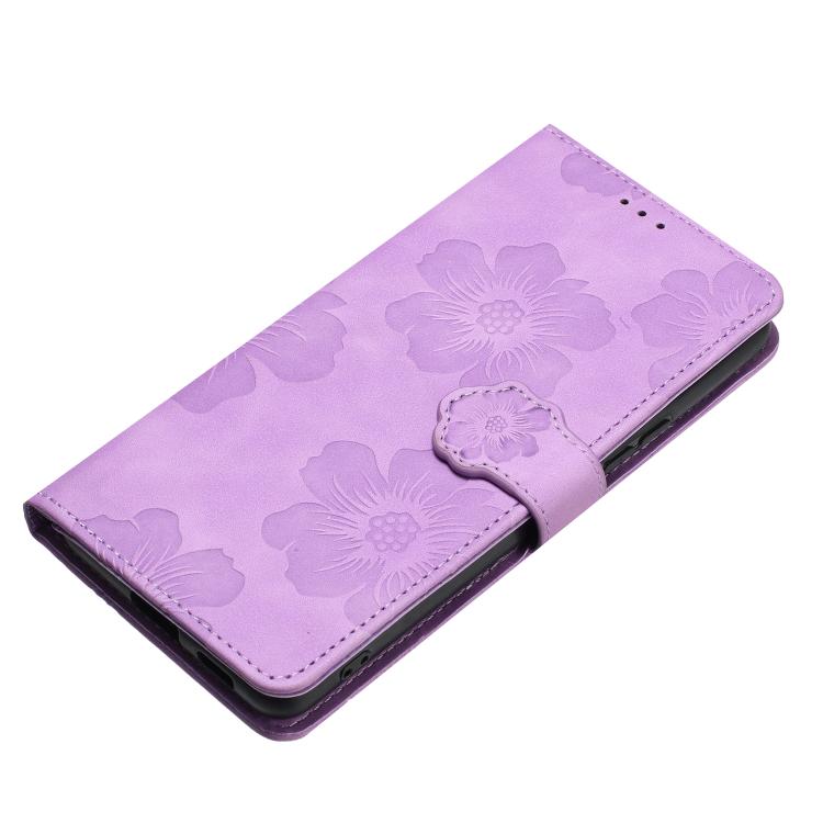 For iPhone 16e Flower Embossing Pattern Leather Phone Case(Purple) - iPhone 16e Cases by buy2fix | Online Shopping UK | buy2fix