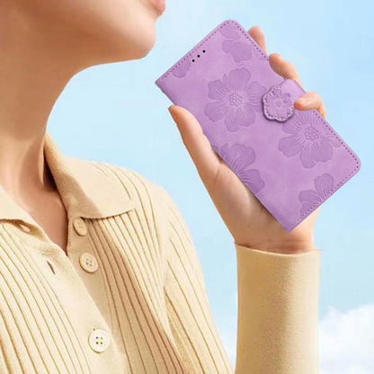 For iPhone 16e Flower Embossing Pattern Leather Phone Case(Purple) - iPhone 16e Cases by buy2fix | Online Shopping UK | buy2fix
