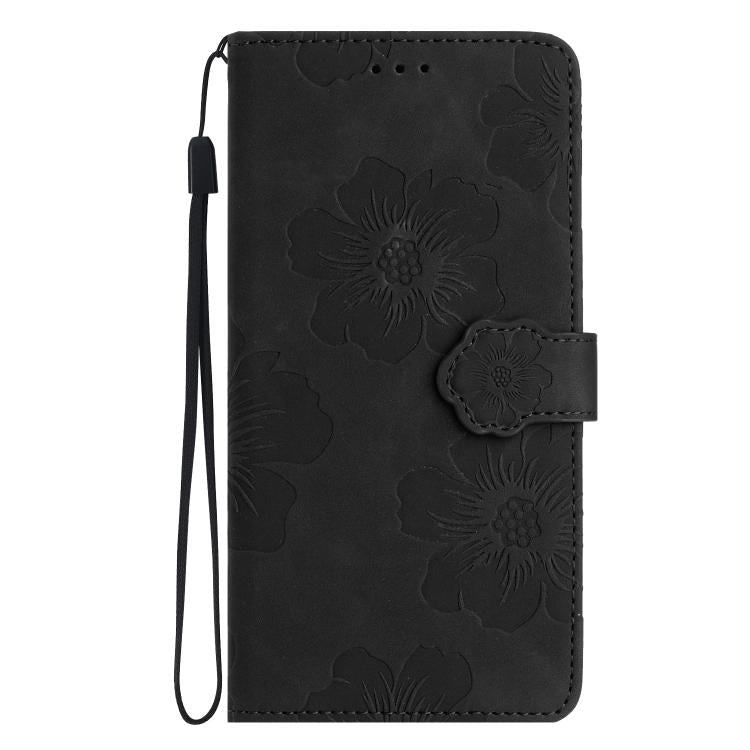 For iPhone 16e Flower Embossing Pattern Leather Phone Case(Black) - iPhone 16e Cases by buy2fix | Online Shopping UK | buy2fix