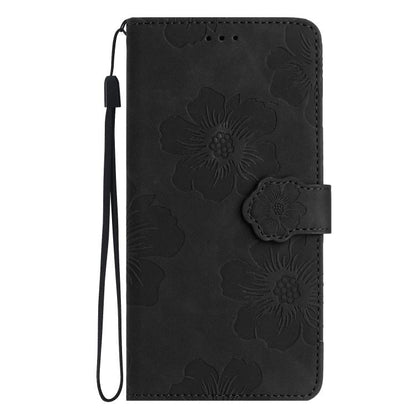 For iPhone 16e Flower Embossing Pattern Leather Phone Case(Black) - iPhone 16e Cases by buy2fix | Online Shopping UK | buy2fix