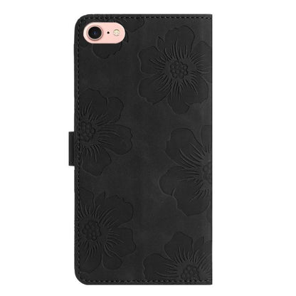 For iPhone 16e Flower Embossing Pattern Leather Phone Case(Black) - iPhone 16e Cases by buy2fix | Online Shopping UK | buy2fix
