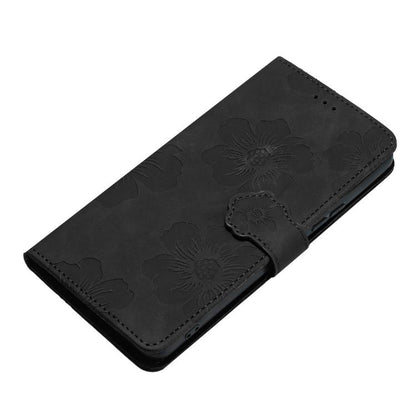 For iPhone 16e Flower Embossing Pattern Leather Phone Case(Black) - iPhone 16e Cases by buy2fix | Online Shopping UK | buy2fix