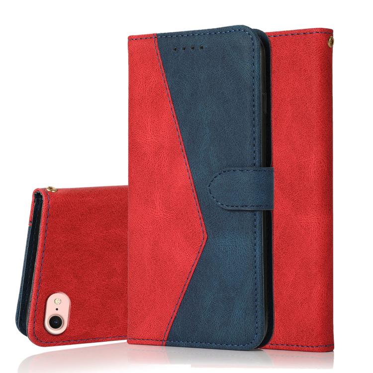 For iPhone 16e Dual-color Stitching Leather Phone Case(Red Blue) - iPhone 16e Cases by buy2fix | Online Shopping UK | buy2fix