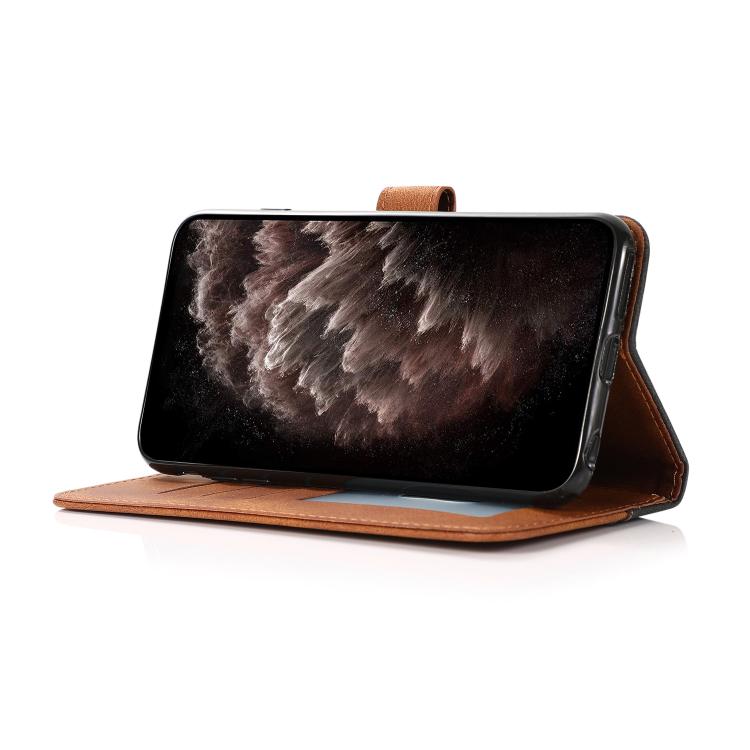 For iPhone 16e Dual-color Stitching Leather Phone Case(Black Brown) - iPhone 16e Cases by buy2fix | Online Shopping UK | buy2fix