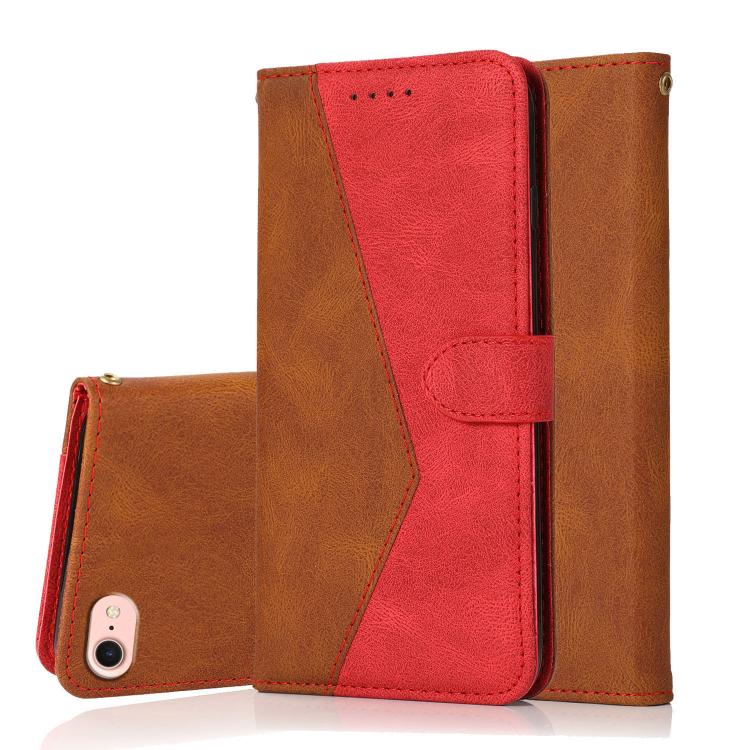 For iPhone 16e Dual-color Stitching Leather Phone Case(Brown Red) - iPhone 16e Cases by buy2fix | Online Shopping UK | buy2fix