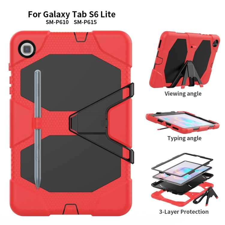 For Samsung Galaxy Tab S6 Lite P610 Shockproof Colorful Silicon + PC Protective Case with Holder & Pen Slot(Red) - Tab S6 Lite P610 / P615 by buy2fix | Online Shopping UK | buy2fix