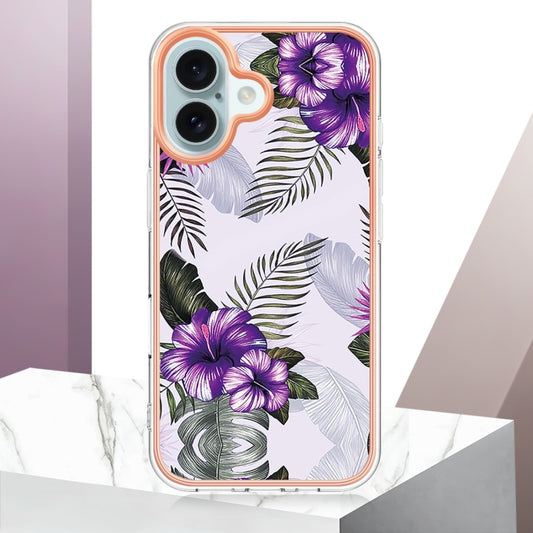 For iPhone 16 Plus Electroplating Pattern IMD TPU Shockproof Case(Purple Flower) by buy2fix