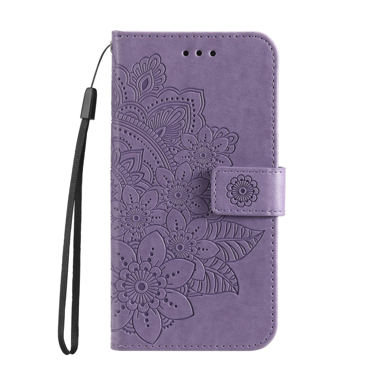 For Samsung Galaxy S24+ 7-petal Flowers Embossing Leather Phone Case(Light Purple) - Galaxy S24+ 5G Cases by buy2fix | Online Shopping UK | buy2fix