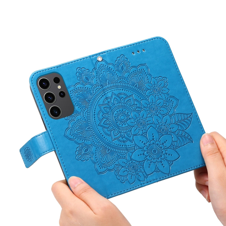 For Samsung Galaxy S24 Ultra 7-petal Flowers Embossing Leather Phone Case(Blue) - Galaxy S24 Ultra 5G Cases by buy2fix | Online Shopping UK | buy2fix