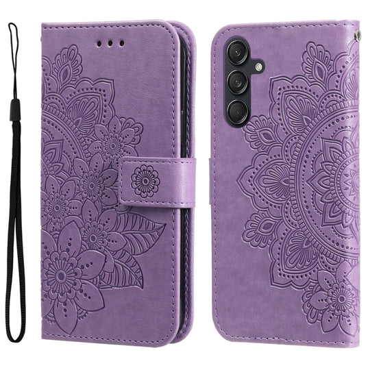 For Samsung Galaxy M55 5G 7-petal Flowers Embossing Leather Phone Case(Light Purple)