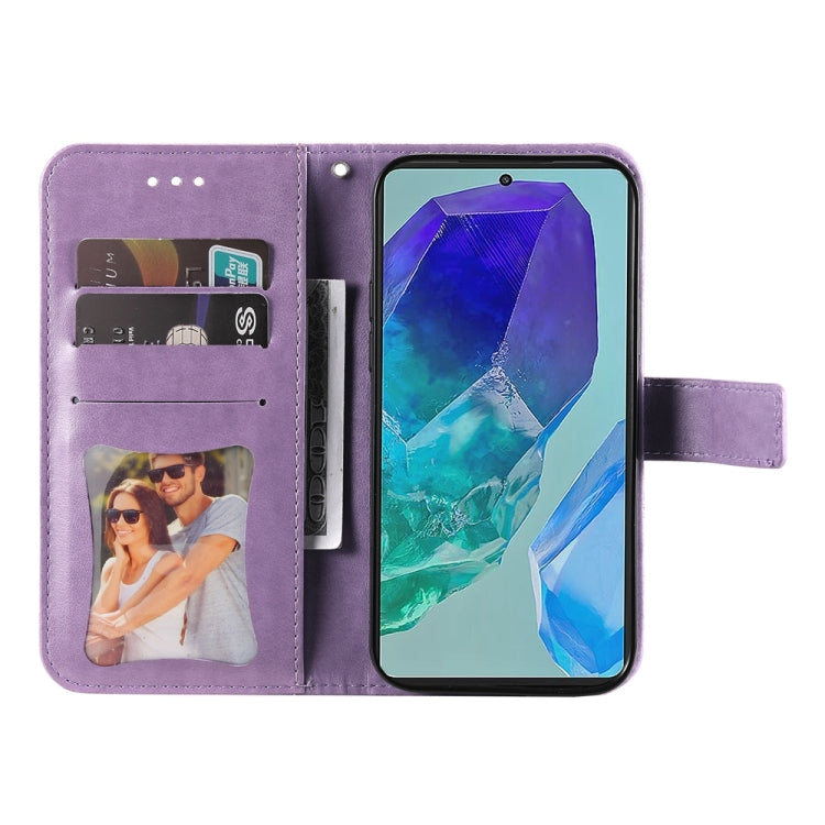 For Samsung Galaxy M55 5G 7-petal Flowers Embossing Leather Phone Case(Light Purple) by buy2fix