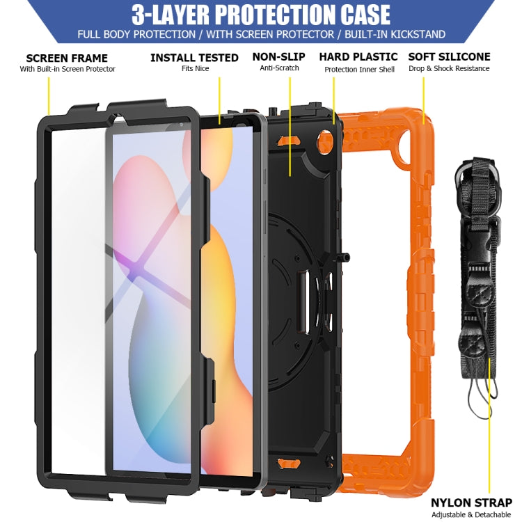 For Samsung Galaxy Tab S6 Lite P610 Shockproof Colorful Silicone + PC Protective Case with Holder & Shoulder Strap & Hand Strap & Pen Slot(Orange) - Tab S6 Lite P610 / P615 by buy2fix | Online Shopping UK | buy2fix