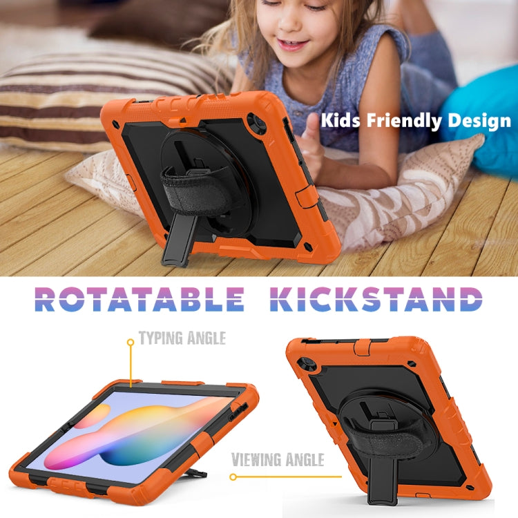 For Samsung Galaxy Tab S6 Lite P610 Shockproof Colorful Silicone + PC Protective Case with Holder & Shoulder Strap & Hand Strap & Pen Slot(Orange) - Tab S6 Lite P610 / P615 by buy2fix | Online Shopping UK | buy2fix