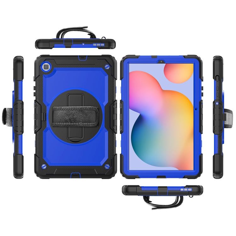For Samsung Galaxy Tab S6 Lite P610 Shockproof Colorful Silicone + PC Protective Case with Holder & Shoulder Strap & Hand Strap & Pen Slot(Black Blue) - Tab S6 Lite P610 / P615 by buy2fix | Online Shopping UK | buy2fix