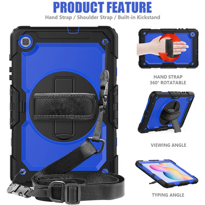 For Samsung Galaxy Tab S6 Lite P610 Shockproof Colorful Silicone + PC Protective Case with Holder & Shoulder Strap & Hand Strap & Pen Slot(Black Blue) - Tab S6 Lite P610 / P615 by buy2fix | Online Shopping UK | buy2fix