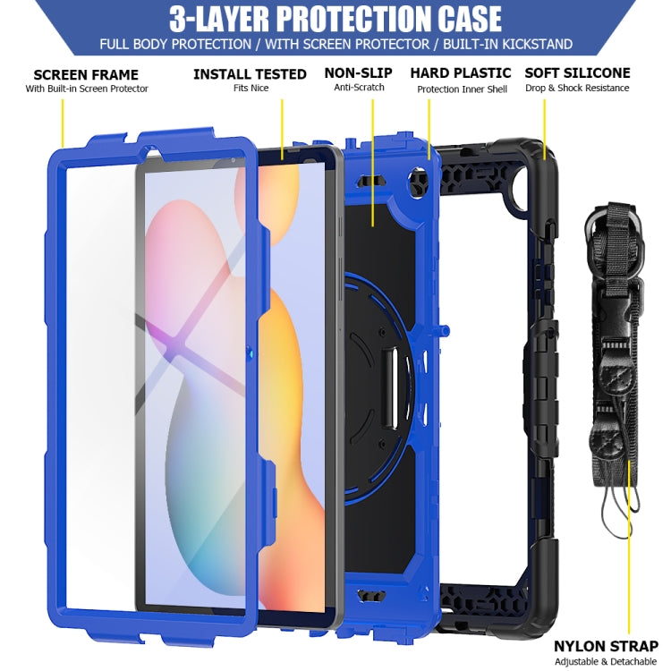 For Samsung Galaxy Tab S6 Lite P610 Shockproof Colorful Silicone + PC Protective Case with Holder & Shoulder Strap & Hand Strap & Pen Slot(Black Blue) - Tab S6 Lite P610 / P615 by buy2fix | Online Shopping UK | buy2fix
