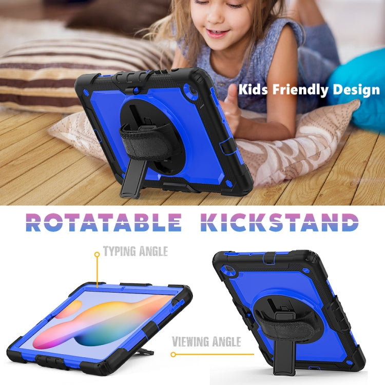 For Samsung Galaxy Tab S6 Lite P610 Shockproof Colorful Silicone + PC Protective Case with Holder & Shoulder Strap & Hand Strap & Pen Slot(Black Blue) - Tab S6 Lite P610 / P615 by buy2fix | Online Shopping UK | buy2fix
