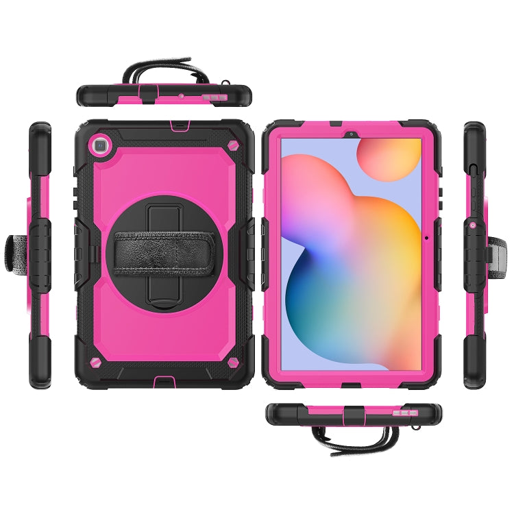 For Samsung Galaxy Tab S6 Lite P610 Shockproof Colorful Silicone + PC Protective Case with Holder & Shoulder Strap & Hand Strap & Pen Slot(Black+Rose Red) - Tab S6 Lite P610 / P615 by buy2fix | Online Shopping UK | buy2fix