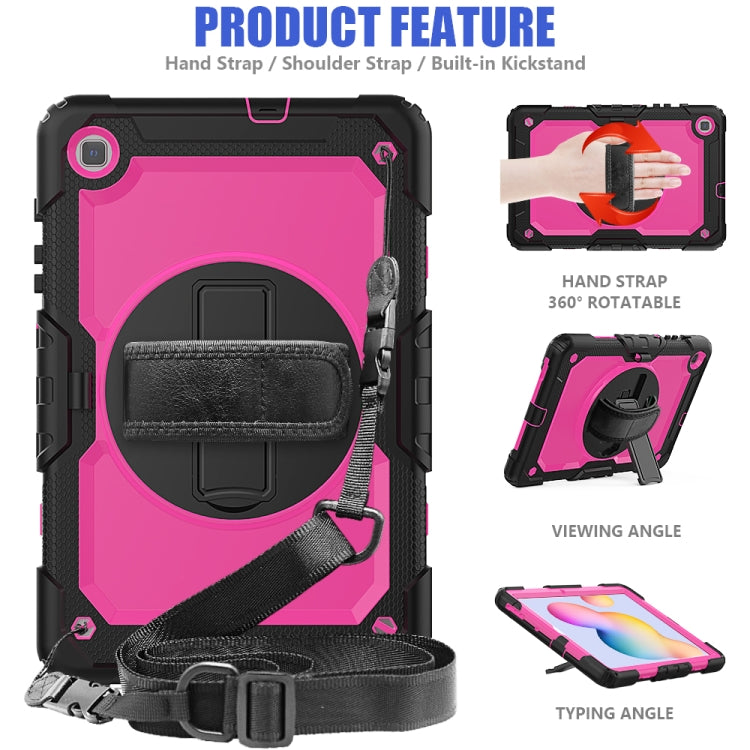 For Samsung Galaxy Tab S6 Lite P610 Shockproof Colorful Silicone + PC Protective Case with Holder & Shoulder Strap & Hand Strap & Pen Slot(Black+Rose Red) - Tab S6 Lite P610 / P615 by buy2fix | Online Shopping UK | buy2fix