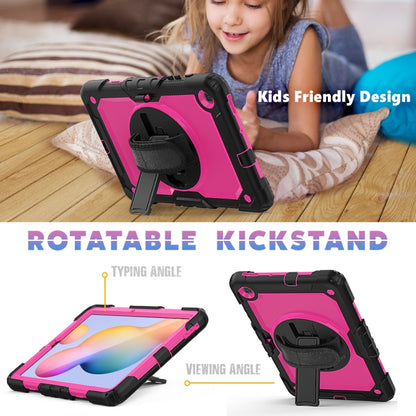 For Samsung Galaxy Tab S6 Lite P610 Shockproof Colorful Silicone + PC Protective Case with Holder & Shoulder Strap & Hand Strap & Pen Slot(Black+Rose Red) - Tab S6 Lite P610 / P615 by buy2fix | Online Shopping UK | buy2fix