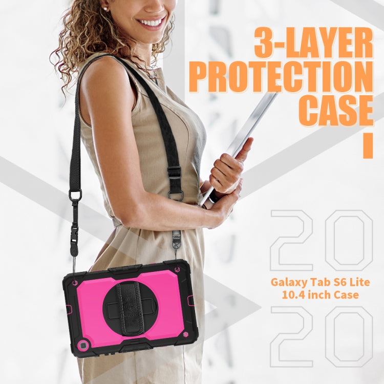For Samsung Galaxy Tab S6 Lite P610 Shockproof Colorful Silicone + PC Protective Case with Holder & Shoulder Strap & Hand Strap & Pen Slot(Black+Rose Red) - Tab S6 Lite P610 / P615 by buy2fix | Online Shopping UK | buy2fix