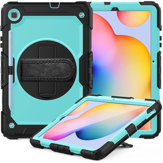 For Samsung Galaxy Tab S6 Lite P610 Shockproof Colorful Silicone + PC Protective Case with Holder & Shoulder Strap & Hand Strap & Pen Slot(Black Light Blue) - Tab S6 Lite P610 / P615 by buy2fix | Online Shopping UK | buy2fix