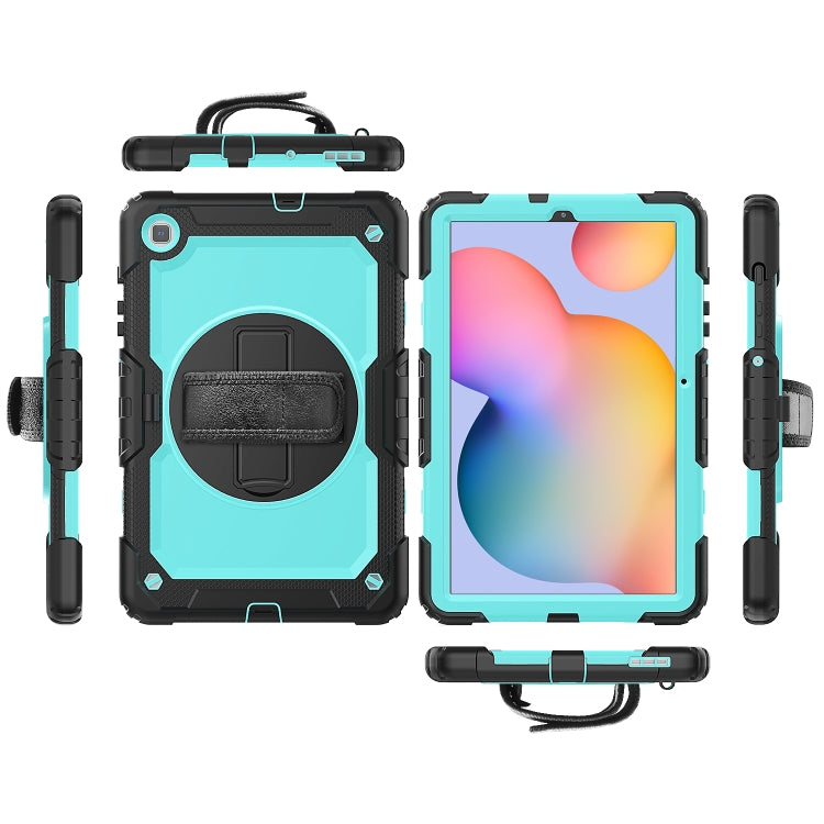 For Samsung Galaxy Tab S6 Lite P610 Shockproof Colorful Silicone + PC Protective Case with Holder & Shoulder Strap & Hand Strap & Pen Slot(Black Light Blue) - Tab S6 Lite P610 / P615 by buy2fix | Online Shopping UK | buy2fix