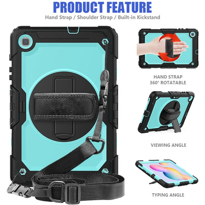 For Samsung Galaxy Tab S6 Lite P610 Shockproof Colorful Silicone + PC Protective Case with Holder & Shoulder Strap & Hand Strap & Pen Slot(Black Light Blue) - Tab S6 Lite P610 / P615 by buy2fix | Online Shopping UK | buy2fix