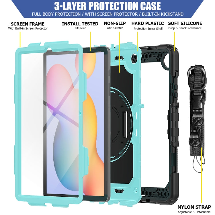 For Samsung Galaxy Tab S6 Lite P610 Shockproof Colorful Silicone + PC Protective Case with Holder & Shoulder Strap & Hand Strap & Pen Slot(Black Light Blue) - Tab S6 Lite P610 / P615 by buy2fix | Online Shopping UK | buy2fix