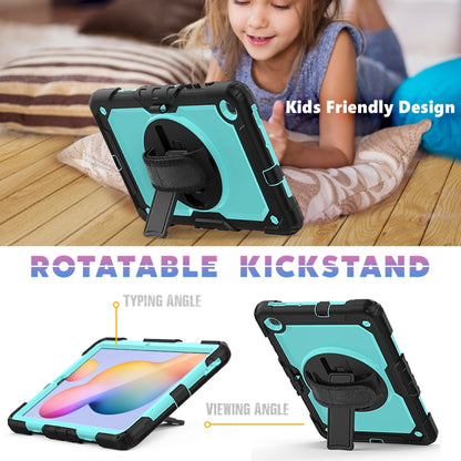 For Samsung Galaxy Tab S6 Lite P610 Shockproof Colorful Silicone + PC Protective Case with Holder & Shoulder Strap & Hand Strap & Pen Slot(Black Light Blue) - Tab S6 Lite P610 / P615 by buy2fix | Online Shopping UK | buy2fix