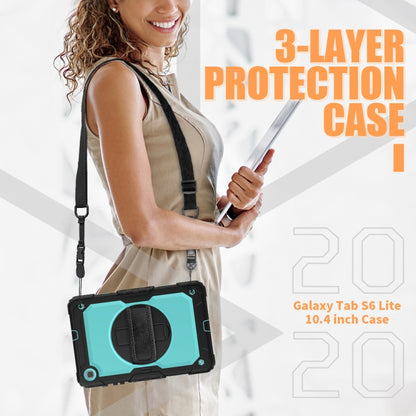For Samsung Galaxy Tab S6 Lite P610 Shockproof Colorful Silicone + PC Protective Case with Holder & Shoulder Strap & Hand Strap & Pen Slot(Black Light Blue) - Tab S6 Lite P610 / P615 by buy2fix | Online Shopping UK | buy2fix