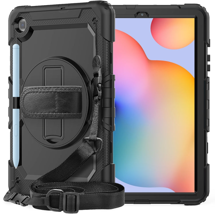 For Samsung Galaxy Tab S6 Lite P610 Shockproof Colorful Silicone + PC Protective Case with Holder & Shoulder Strap & Hand Strap & Pen Slot(Black) - Tab S6 Lite P610 / P615 by buy2fix | Online Shopping UK | buy2fix