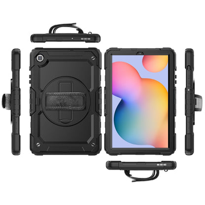 For Samsung Galaxy Tab S6 Lite P610 Shockproof Colorful Silicone + PC Protective Case with Holder & Shoulder Strap & Hand Strap & Pen Slot(Black) - Tab S6 Lite P610 / P615 by buy2fix | Online Shopping UK | buy2fix