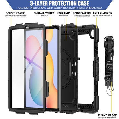 For Samsung Galaxy Tab S6 Lite P610 Shockproof Colorful Silicone + PC Protective Case with Holder & Shoulder Strap & Hand Strap & Pen Slot(Black) - Tab S6 Lite P610 / P615 by buy2fix | Online Shopping UK | buy2fix