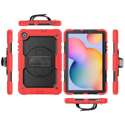For Samsung Galaxy Tab S6 Lite P610 Shockproof Colorful Silicone + PC Protective Case with Holder & Shoulder Strap & Hand Strap & Pen Slot(Red) - Tab S6 Lite P610 / P615 by buy2fix | Online Shopping UK | buy2fix