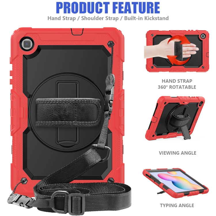 For Samsung Galaxy Tab S6 Lite P610 Shockproof Colorful Silicone + PC Protective Case with Holder & Shoulder Strap & Hand Strap & Pen Slot(Red) - Tab S6 Lite P610 / P615 by buy2fix | Online Shopping UK | buy2fix