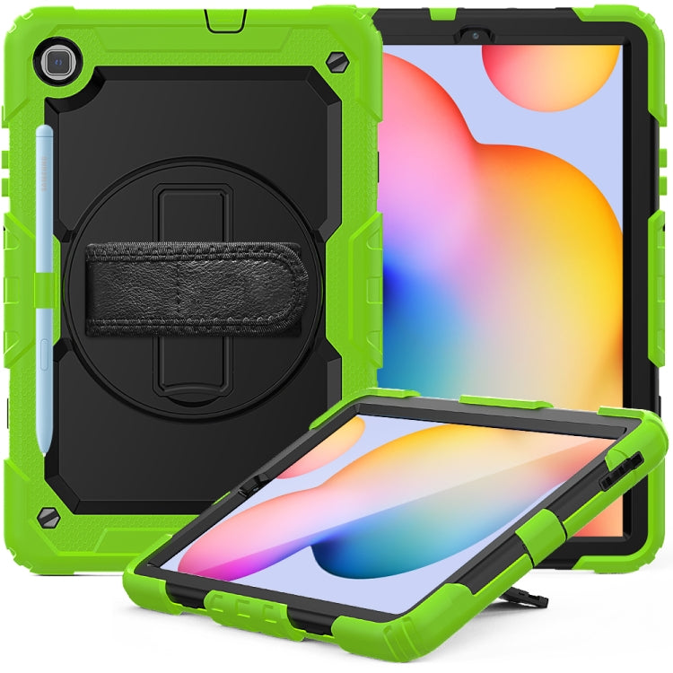 For Samsung Galaxy Tab S6 Lite P610 Shockproof Colorful Silicone + PC Protective Case with Holder & Shoulder Strap & Hand Strap & Pen Slot(Yellow Green) - Tab S6 Lite P610 / P615 by buy2fix | Online Shopping UK | buy2fix