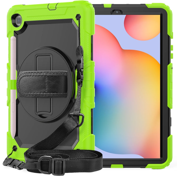 For Samsung Galaxy Tab S6 Lite P610 Shockproof Colorful Silicone + PC Protective Case with Holder & Shoulder Strap & Hand Strap & Pen Slot(Yellow Green) - Tab S6 Lite P610 / P615 by buy2fix | Online Shopping UK | buy2fix