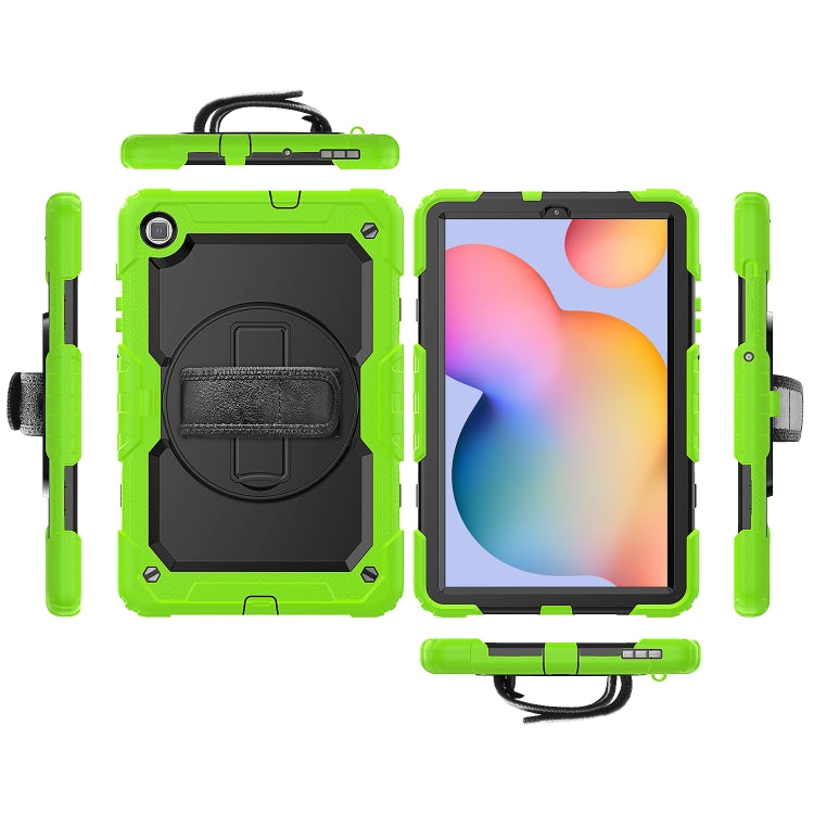 For Samsung Galaxy Tab S6 Lite P610 Shockproof Colorful Silicone + PC Protective Case with Holder & Shoulder Strap & Hand Strap & Pen Slot(Yellow Green) - Tab S6 Lite P610 / P615 by buy2fix | Online Shopping UK | buy2fix