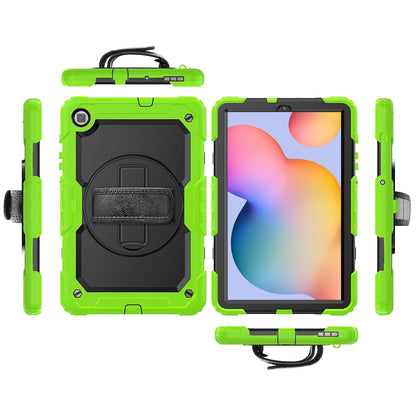 For Samsung Galaxy Tab S6 Lite P610 Shockproof Colorful Silicone + PC Protective Case with Holder & Shoulder Strap & Hand Strap & Pen Slot(Yellow Green) - Tab S6 Lite P610 / P615 by buy2fix | Online Shopping UK | buy2fix