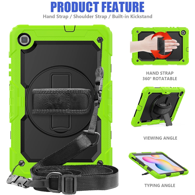 For Samsung Galaxy Tab S6 Lite P610 Shockproof Colorful Silicone + PC Protective Case with Holder & Shoulder Strap & Hand Strap & Pen Slot(Yellow Green) - Tab S6 Lite P610 / P615 by buy2fix | Online Shopping UK | buy2fix