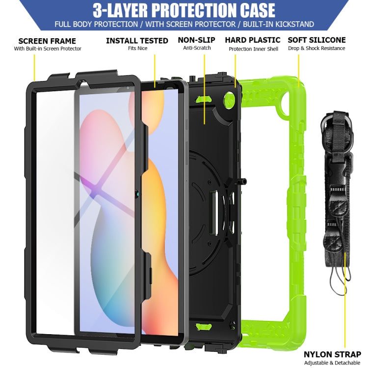 For Samsung Galaxy Tab S6 Lite P610 Shockproof Colorful Silicone + PC Protective Case with Holder & Shoulder Strap & Hand Strap & Pen Slot(Yellow Green) - Tab S6 Lite P610 / P615 by buy2fix | Online Shopping UK | buy2fix