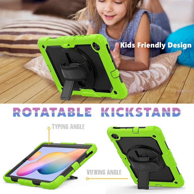 For Samsung Galaxy Tab S6 Lite P610 Shockproof Colorful Silicone + PC Protective Case with Holder & Shoulder Strap & Hand Strap & Pen Slot(Yellow Green) - Tab S6 Lite P610 / P615 by buy2fix | Online Shopping UK | buy2fix