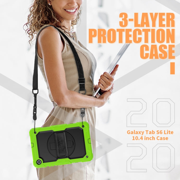 For Samsung Galaxy Tab S6 Lite P610 Shockproof Colorful Silicone + PC Protective Case with Holder & Shoulder Strap & Hand Strap & Pen Slot(Yellow Green) - Tab S6 Lite P610 / P615 by buy2fix | Online Shopping UK | buy2fix