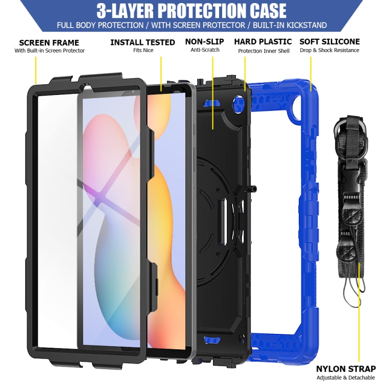 For Samsung Galaxy Tab S6 Lite P610 Shockproof Colorful Silicone + PC Protective Case with Holder & Shoulder Strap & Hand Strap & Pen Slot(Blue) - Tab S6 Lite P610 / P615 by buy2fix | Online Shopping UK | buy2fix