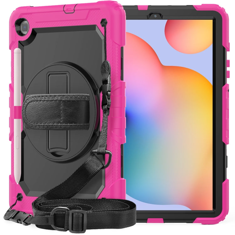 For Samsung Galaxy Tab S6 Lite P610 Shockproof Colorful Silicone + PC Protective Case with Holder & Shoulder Strap & Hand Strap & Pen Slot(Rose Red) - Tab S6 Lite P610 / P615 by buy2fix | Online Shopping UK | buy2fix