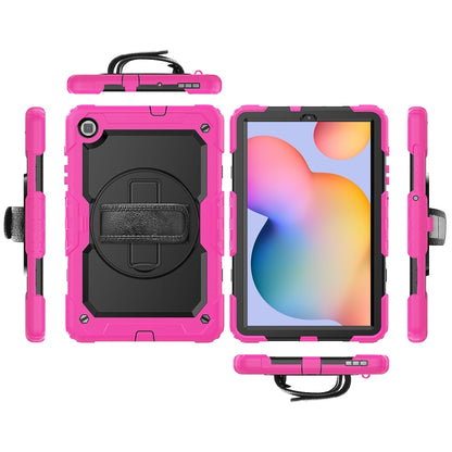 For Samsung Galaxy Tab S6 Lite P610 Shockproof Colorful Silicone + PC Protective Case with Holder & Shoulder Strap & Hand Strap & Pen Slot(Rose Red) - Tab S6 Lite P610 / P615 by buy2fix | Online Shopping UK | buy2fix